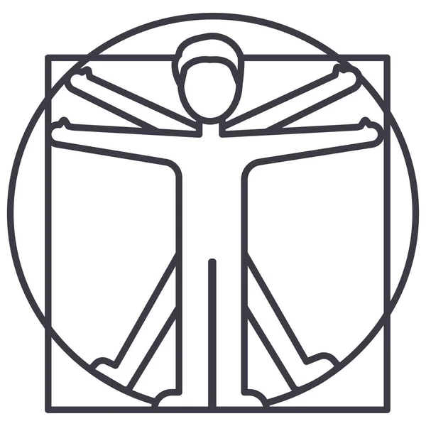 Vitruviánském člověk vektorové ikona čáry, znamení, obrázek na pozadí, upravitelné tahy — Stockový vektor