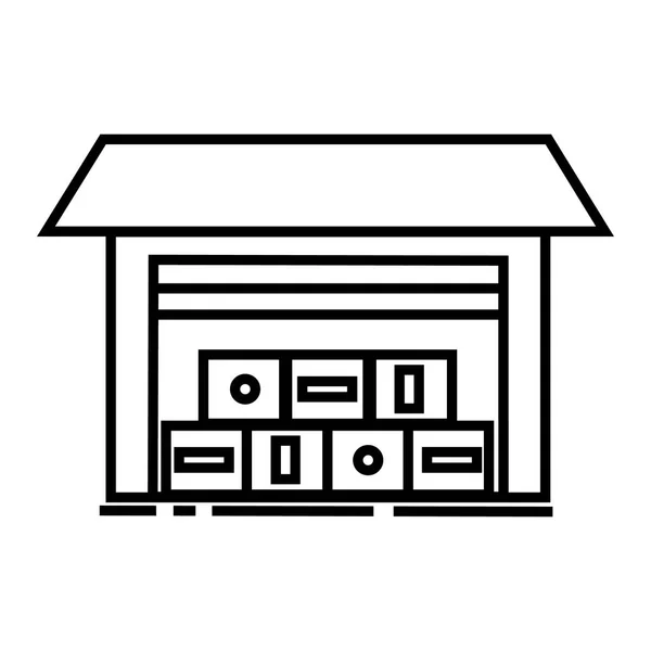 倉庫の図ベクトル線アイコン, サイン, 背景には、編集可能なストロークの図 — ストックベクタ
