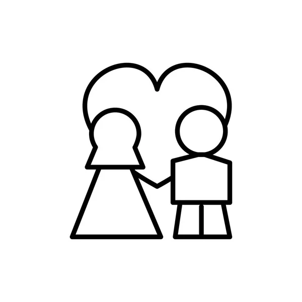 Bruidspaar met liefde in hart vector lijn pictogram, teken, afbeelding op de achtergrond, bewerkbare lijnen — Stockvector
