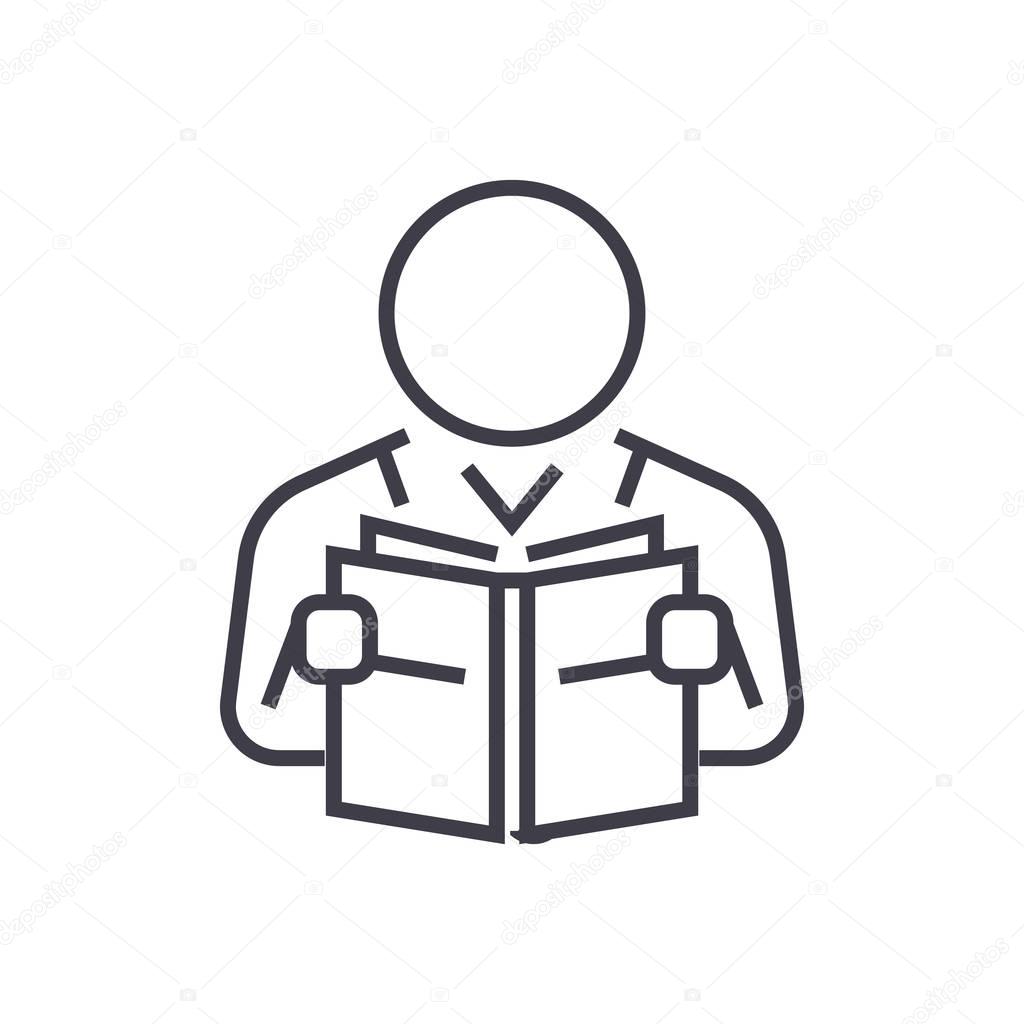 user reading book vector line icon, sign, illustration on background, editable strokes