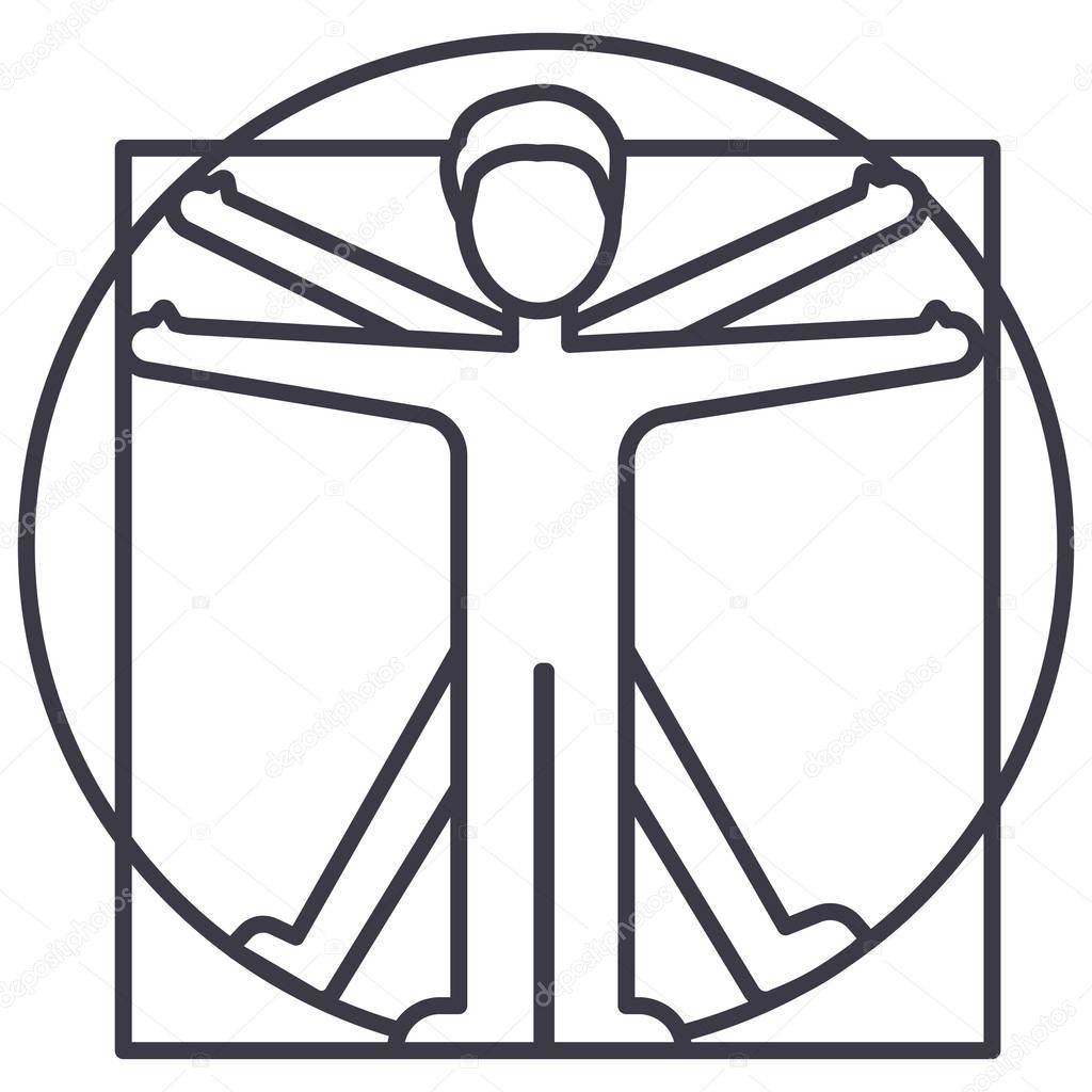 vitruvian man  vector line icon, sign, illustration on background, editable strokes