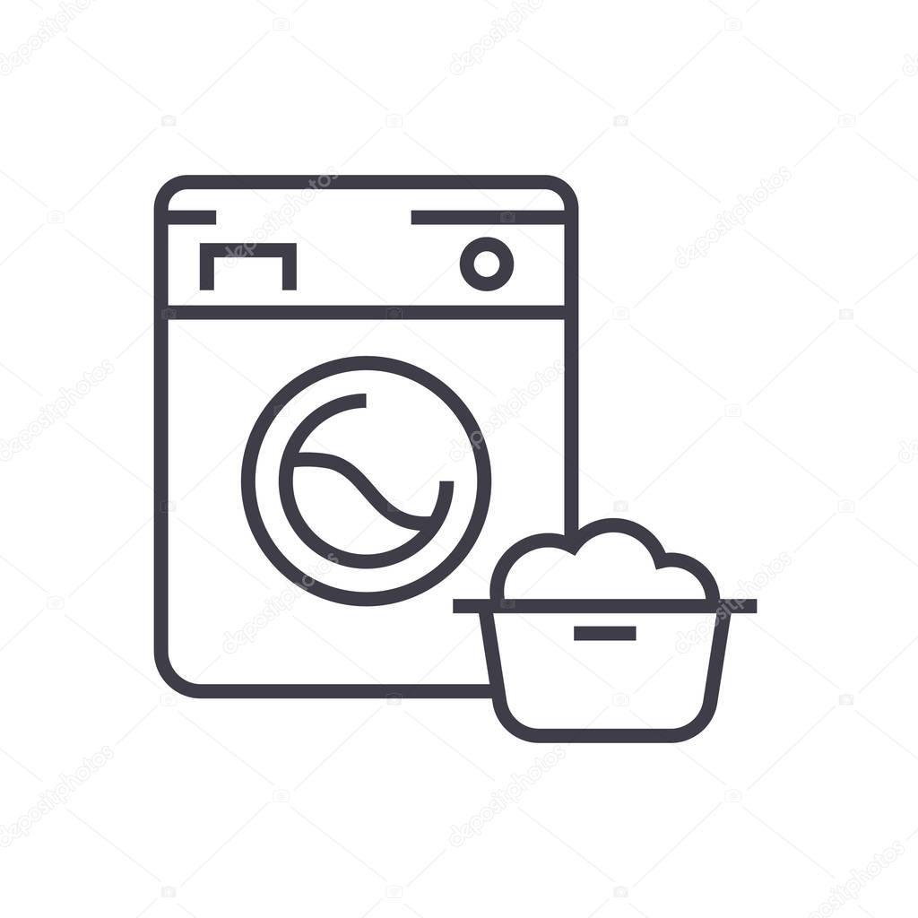 Washing machine,laundry service vector line icon, sign, illustration on white background, editable strokes