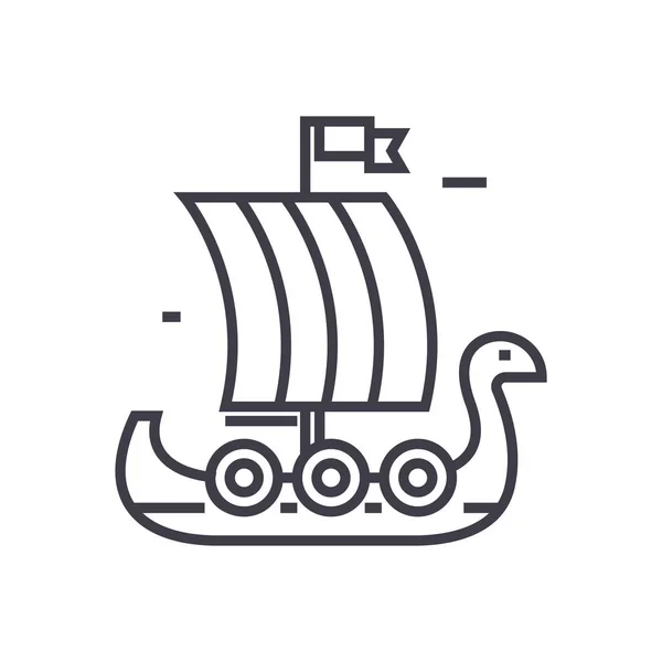 Icono de línea de vector de nave vikinga de madera, signo, ilustración sobre fondo, trazos editables — Vector de stock