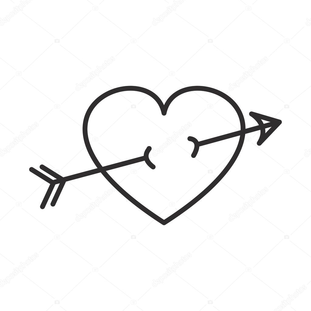 arrow in heart vector line icon, sign, illustration on background, editable strokes