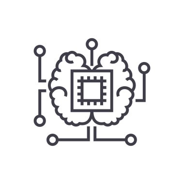 yapay zeka, çip beyin vektör satırı simgesi, işaret, resimde arka planda, düzenlenebilir vuruşları ile