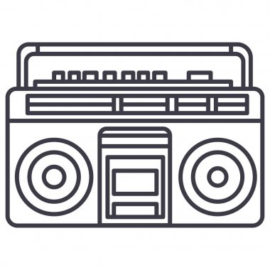 ses cassete oyuncu vektör satırı simgesi, işaret, resimde arka planda, düzenlenebilir vuruş