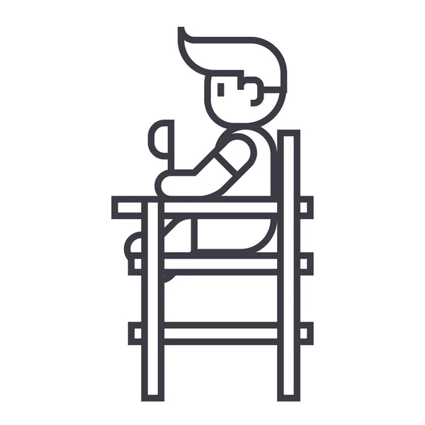Мальчик сидит на иконке векторной линии высокого стульчика, знак, иллюстрация на заднем плане, редактируемые штрихи — стоковый вектор