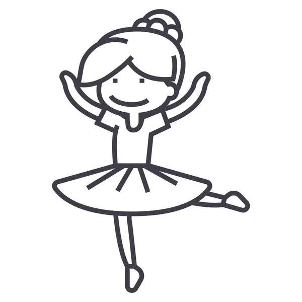 Ballerina girl,balet dancer vector line icon, sign, illustration on background, editable strokes — Stock Vector
