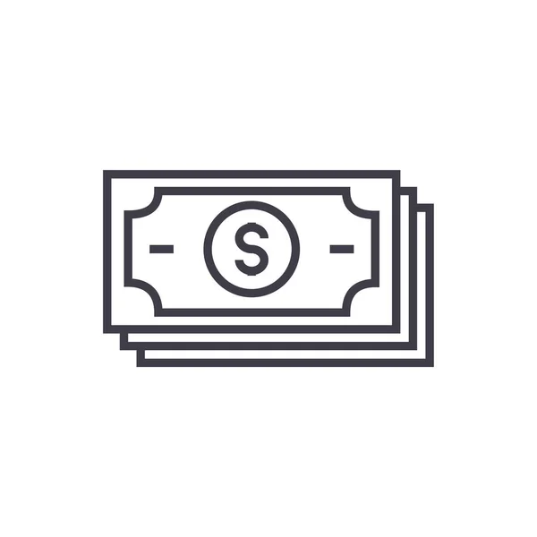 Billetes de banco, dólares icono de la línea vectorial, signo, ilustración en el fondo, movimientos editables — Vector de stock