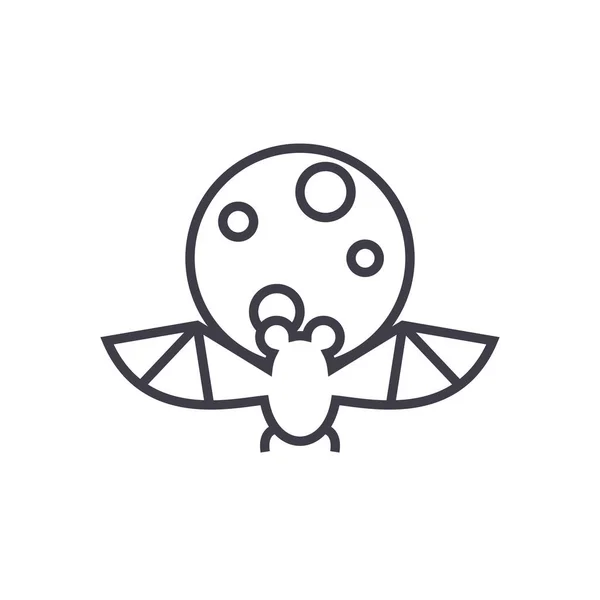 Летучая мышь, иконка векторной линии полнолуния, знак, иллюстрация на заднем плане, редактируемые штрихи — стоковый вектор
