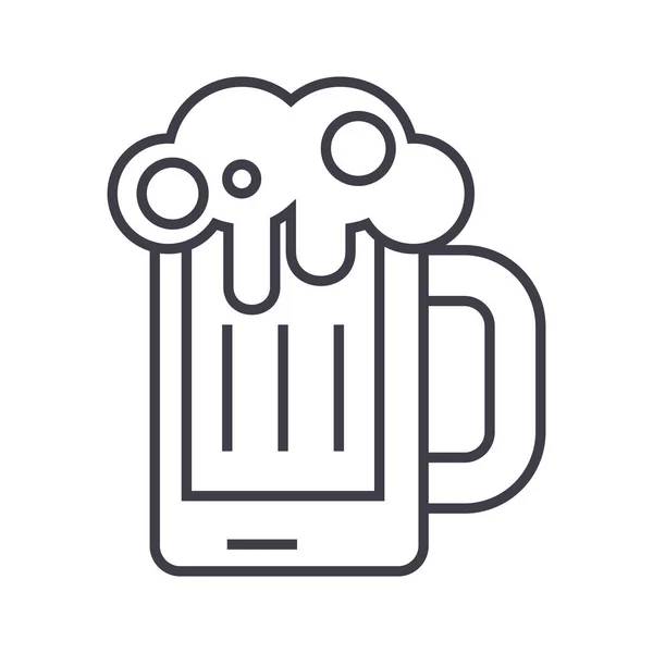 Cerveza ilustración vector línea icono, signo, ilustración sobre fondo, movimientos editables — Vector de stock