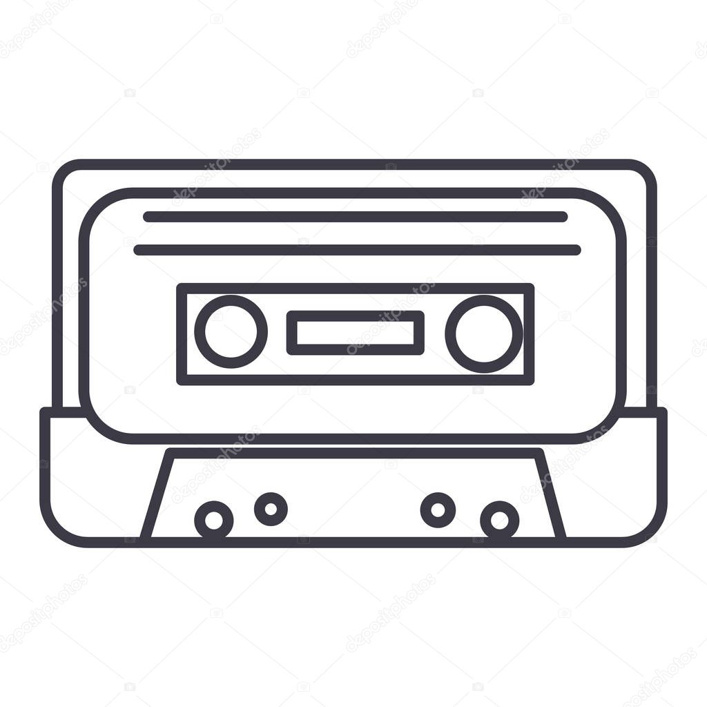 audio tape vector line icon, sign, illustration on background, editable strokes