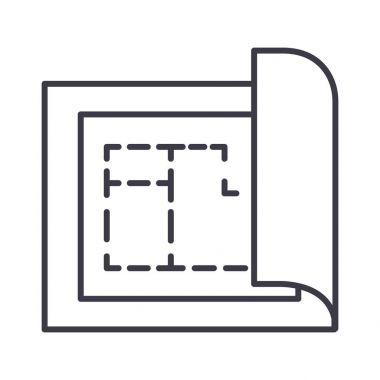 planı, ev planı proje vektör satırı simgesi, işaret, resimde arka planda, düzenlenebilir vuruş