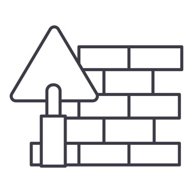 tuğla duvar, DIY vektör satırı simgesi, işaret, resimde arka planda, düzenlenebilir vuruş