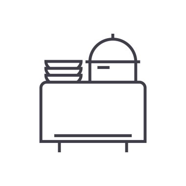 Açık büfe restoran vektör satırı simgesi, işaret, resimde arka planda, düzenlenebilir vuruş