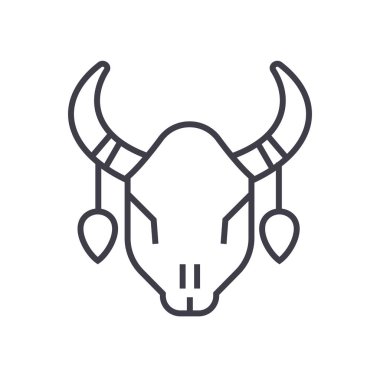 Boğa kafatası vektör satırı simgesi, işaret, resimde arka planda, düzenlenebilir vuruş