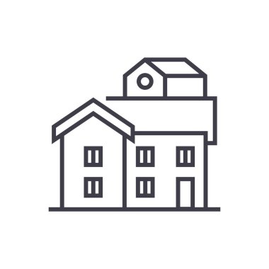 Bungalov vektör satırı simgesi, işaret, resimde arka planda, düzenlenebilir vuruş