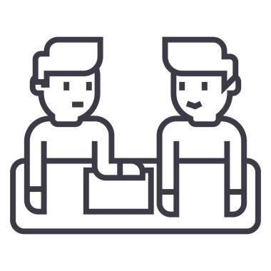 iş görüşme vektör hat simgesi, işaret, resimde arka planda, düzenlenebilir vuruş