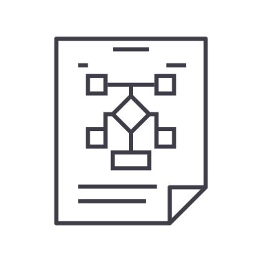 iş organizasyonu, akış şeması vektör satırı simgesi, işaret, resimde arka planda, düzenlenebilir vuruş