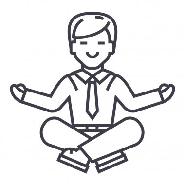 işadamı meditasyon vektör satırı simgesi, işaret, resimde arka planda, düzenlenebilir vuruş
