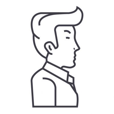 işadamı, Yöneticisi, yan görünümü vektör satırı simgesi, işaret, resimde arka planda, düzenlenebilir vuruş