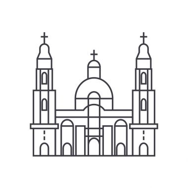 Katedral kilise vektör satırı simgesi, işaret, resimde arka planda, düzenlenebilir vuruş
