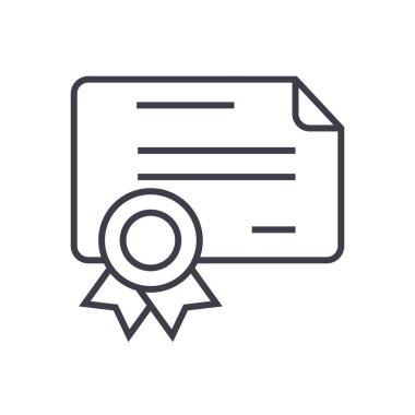 Sertifika, diploma vektör satırı simgesi, işaret, resimde arka planda, düzenlenebilir vuruş