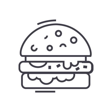 Peynirli hamburger vektör satırı simgesi, işaret, resimde arka planda, düzenlenebilir vuruş