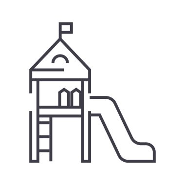 Çocuk oyun alanı, bir slayt vektör satırı simgesi, işaret, resimde arka planda, düzenlenebilir darbeleri ile küçük ev