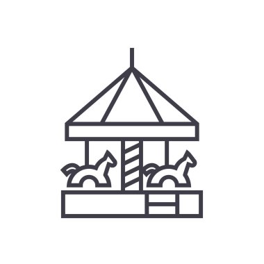 çocuk s merry go vektör satırı simgesi, işaret, resimde arka plan, düzenlenebilir vuruşları üzerinde yuvarlak