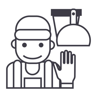 Temizleme Servisi illüstrasyon vektör satırı simgesi, işaret, resimde arka planda, düzenlenebilir vuruş