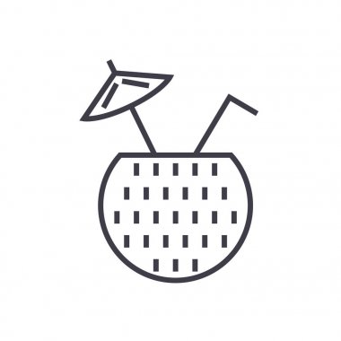 Hindistan cevizi kokteyl vektör satırı simgesi, işaret, resimde arka planda, düzenlenebilir vuruş