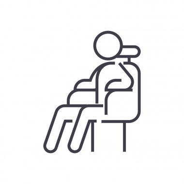 Konferans, patron vektör satırı simgesi, işaret, resimde arka planda, düzenlenebilir vuruş