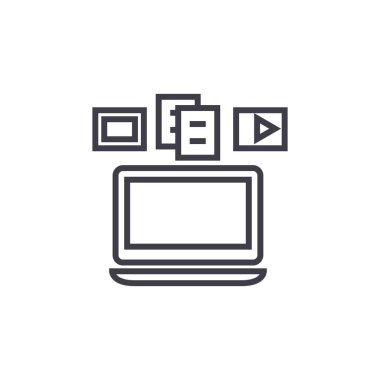 içerik senkronizasyonu, dizüstü medya vektör satırı simgesi, işaret, resimde arka planda, düzenlenebilir vuruş