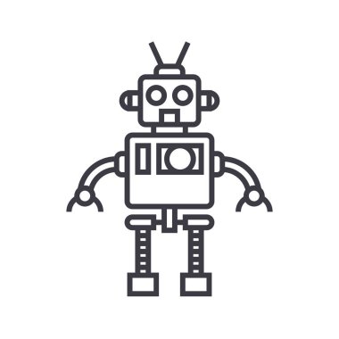 Cool robot vektör satırı simgesi, işaret, resimde arka planda, düzenlenebilir vuruş