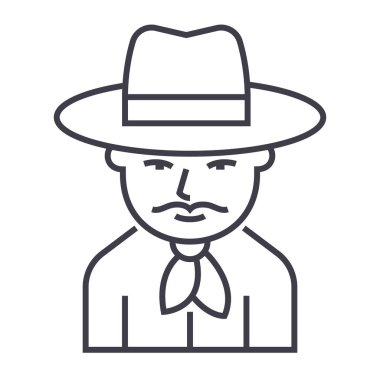 kovboy vektör satırı simgesi, işaret, resimde arka planda, düzenlenebilir vuruş