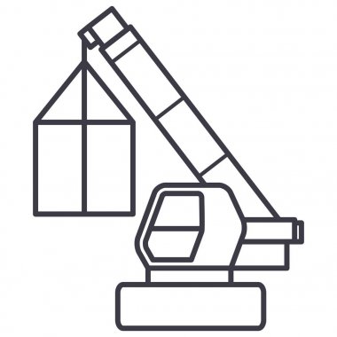 Vinç, kargo lojistik, wrecker vektör satırı simgesi, işaret, resimde arka planda, düzenlenebilir vuruş