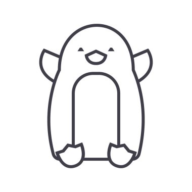 sevimli penguen vektör satırı simgesi, işaret, resimde arka planda, düzenlenebilir vuruş