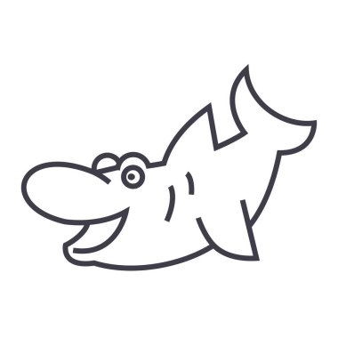 sevimli köpek balığı vektör satırı simgesi, işaret, resimde arka planda, düzenlenebilir vuruş