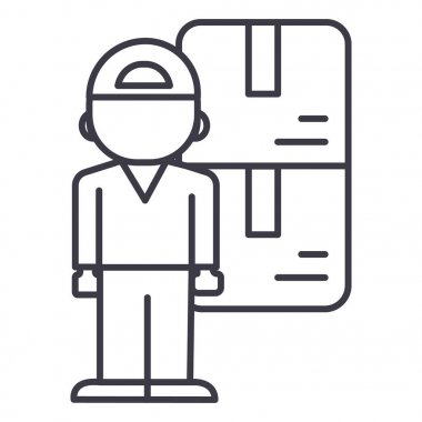 teslimat adam vektör satırı simgesi, işaret, resimde arka planda, düzenlenebilir vuruş