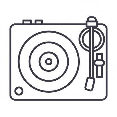 DJ, vinil, pikap vektör satırı simgesi, işaret, resimde arka planda, düzenlenebilir vuruş