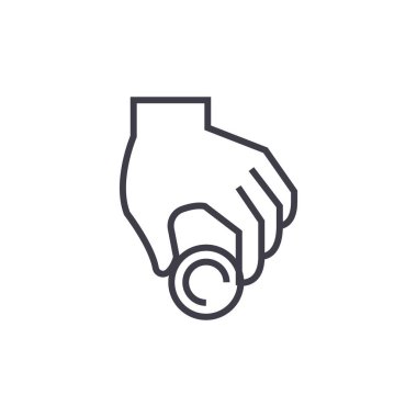 Bağış, el madeni para, ödeme vektör satırı simgesi, işaret, resimde arka planda, düzenlenebilir vuruşları ile