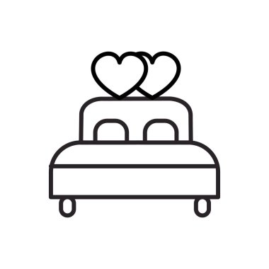 Çift Kişilik Yatak kalp vektör satırı simgesi, işaret, resimde arka planda, düzenlenebilir vuruşları ile