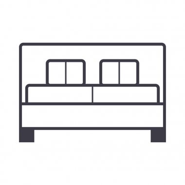 Çift Kişilik Yatak vektör satırı simgesi, işaret, resimde arka planda, düzenlenebilir vuruş