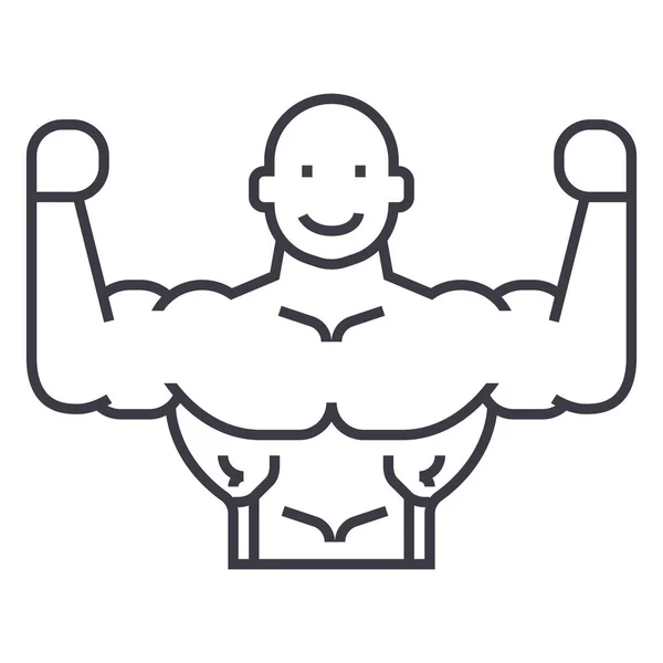 Bodybuilder vector line icon, sign, illustration on background, editable strokes — Stock Vector