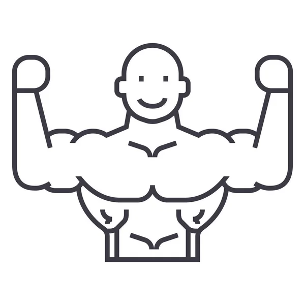 Bodybuilder vetor ícone de linha, sinal, ilustração em segundo plano, traços editáveis — Vetor de Stock