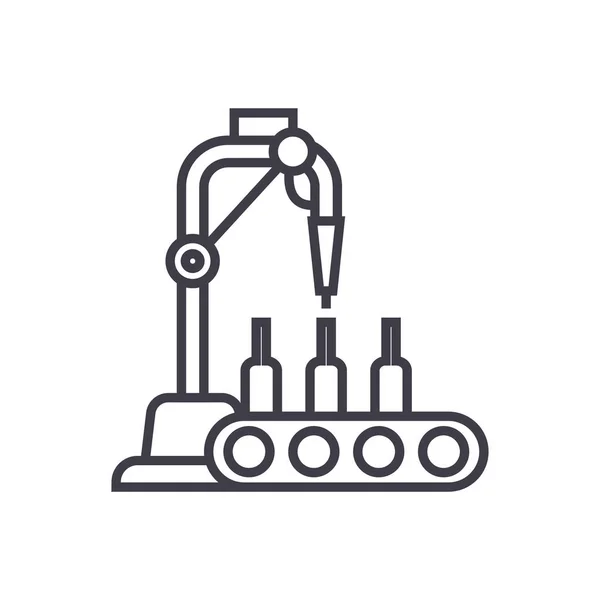 Imbottigliamento linea vettoriale icona, segno, illustrazione su sfondo, tratti modificabili — Vettoriale Stock
