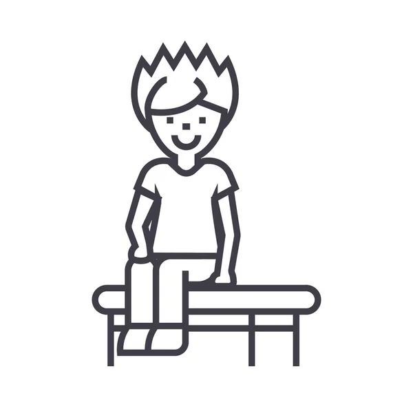 Pojken sitter på bänken vektor ikon, tecken, illustration på bakgrund, redigerbara stroke — Stock vektor