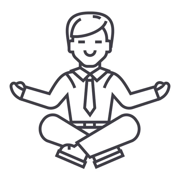 Homme d'affaires méditation vectoriel ligne icône, signe, illustration sur fond, touches modifiables — Image vectorielle