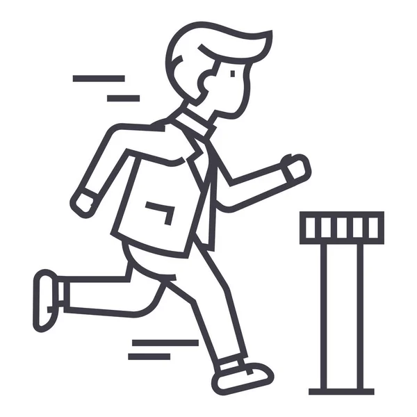 Hombre de negocios corriendo para terminar el icono de la línea vectorial, signo, ilustración en el fondo, movimientos editables — Vector de stock